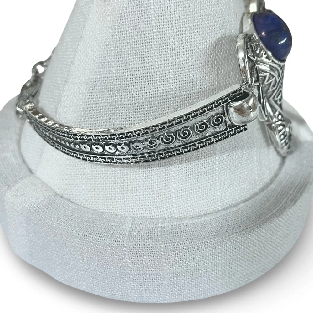 Elephant Cuff Bracelet with Lapis Colored Stone